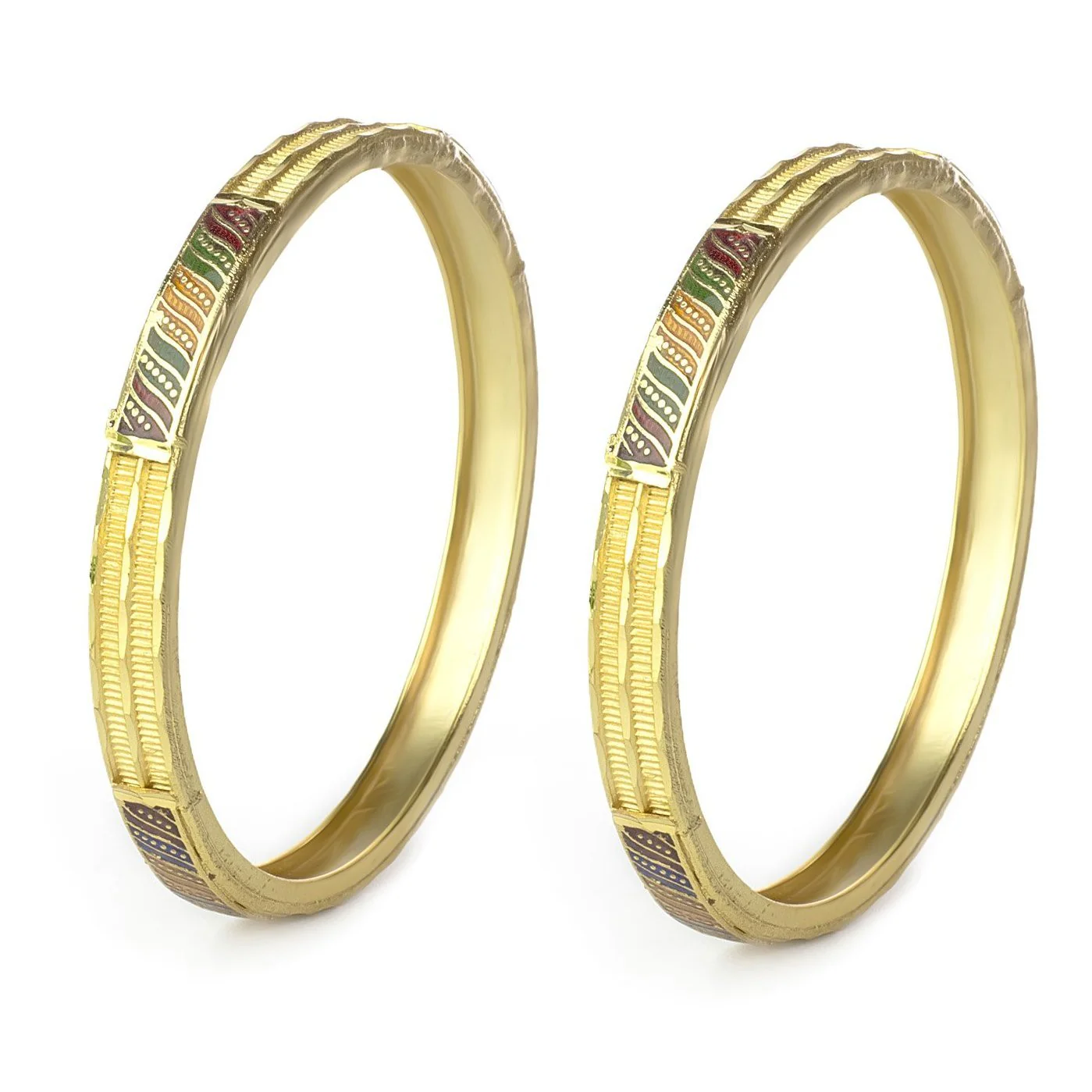 Set of 2 Gold Polish Bracelets with Multicolour Meenakari Handwork for Daily - Image 2