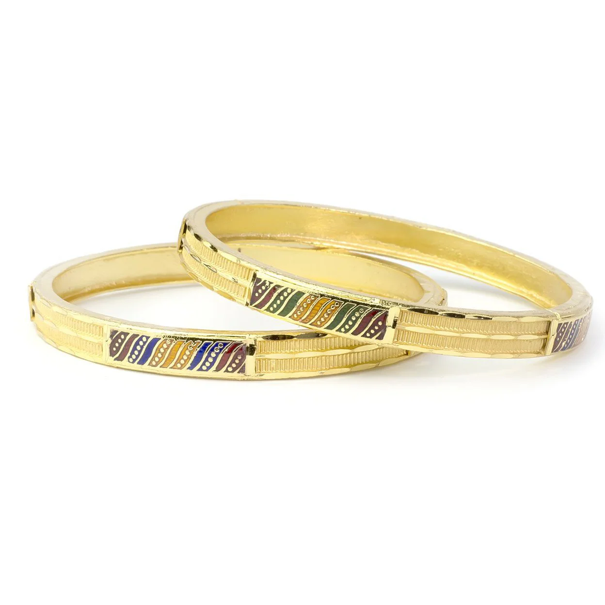 Set of 2 Gold Polish Bracelets with Multicolour Meenakari Handwork for Daily - Image 3