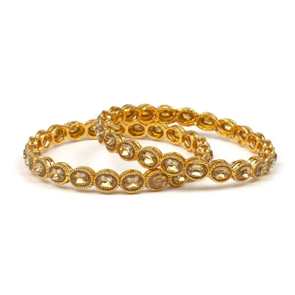 Set of 2 Golden Bracelets with Golden Kundan Stone - Image 2