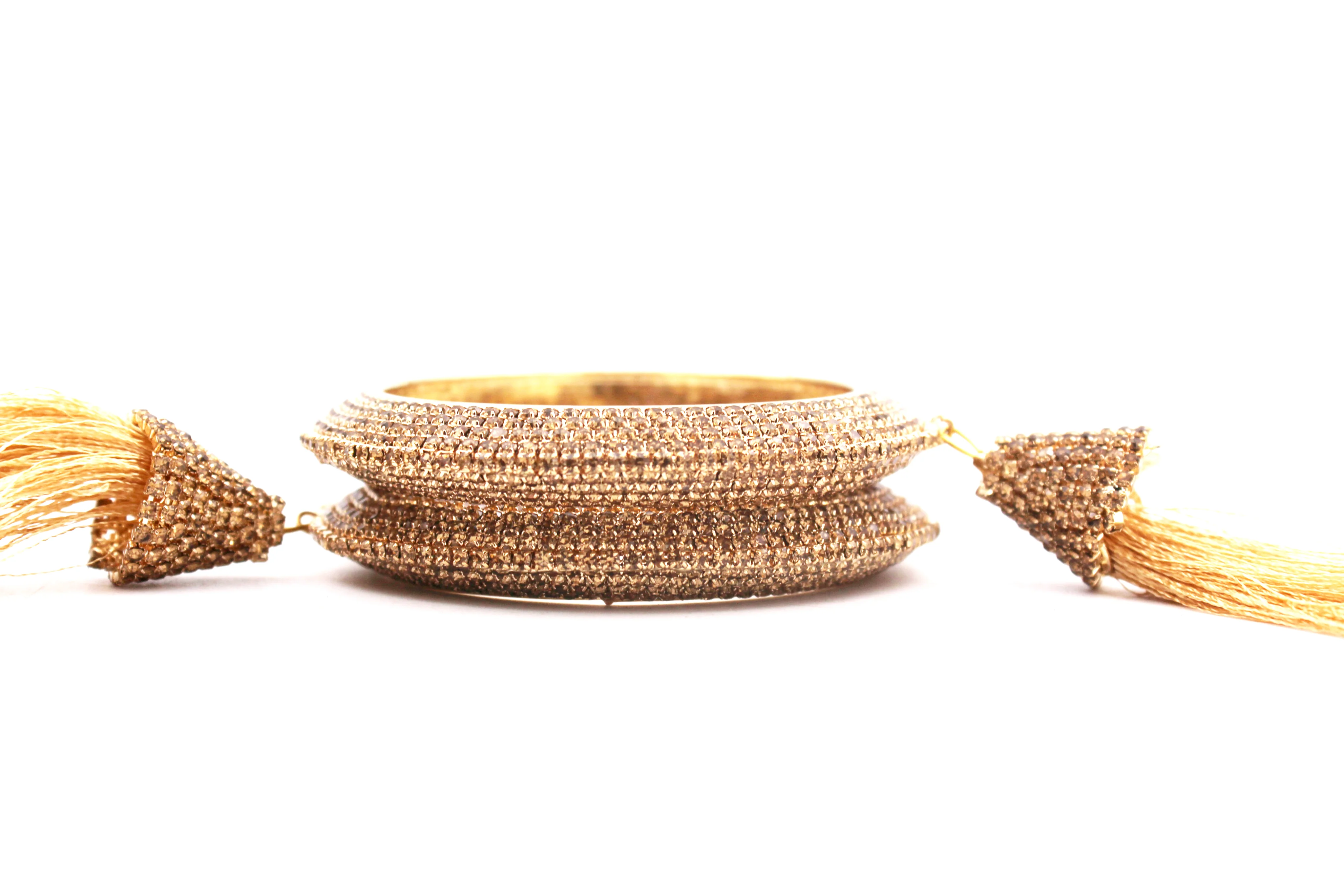 Set of 2 Golden Tassel Latkan with Running Golden Stones - Image 2