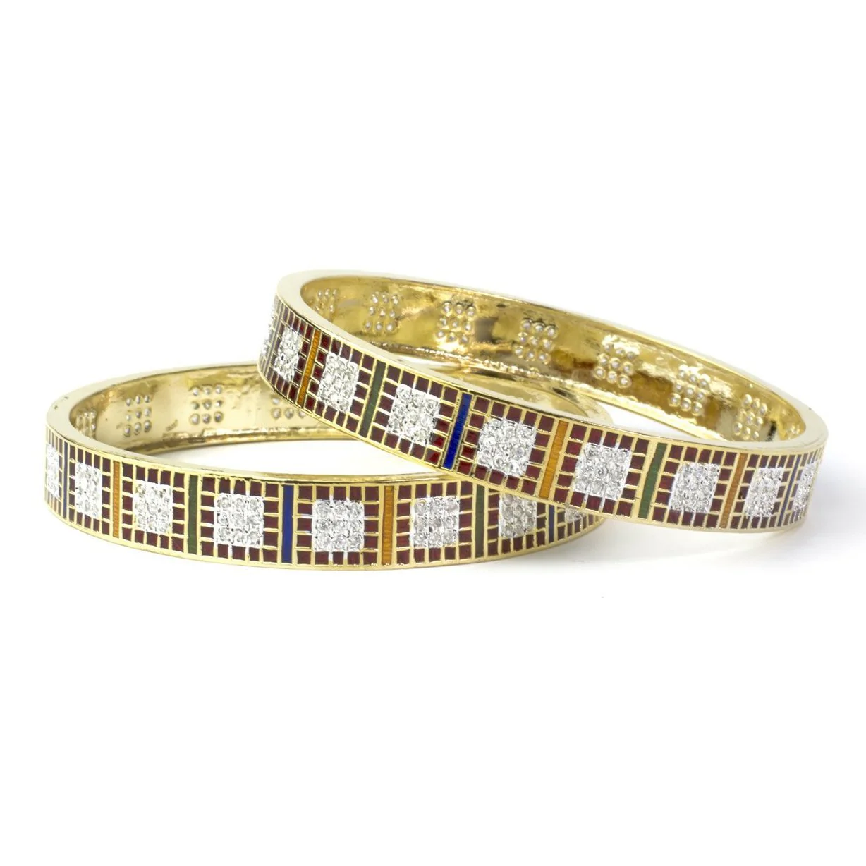Set of 2 Heavy Stonework Bracelets with Permanent Meenakari by Leshya - Image 3