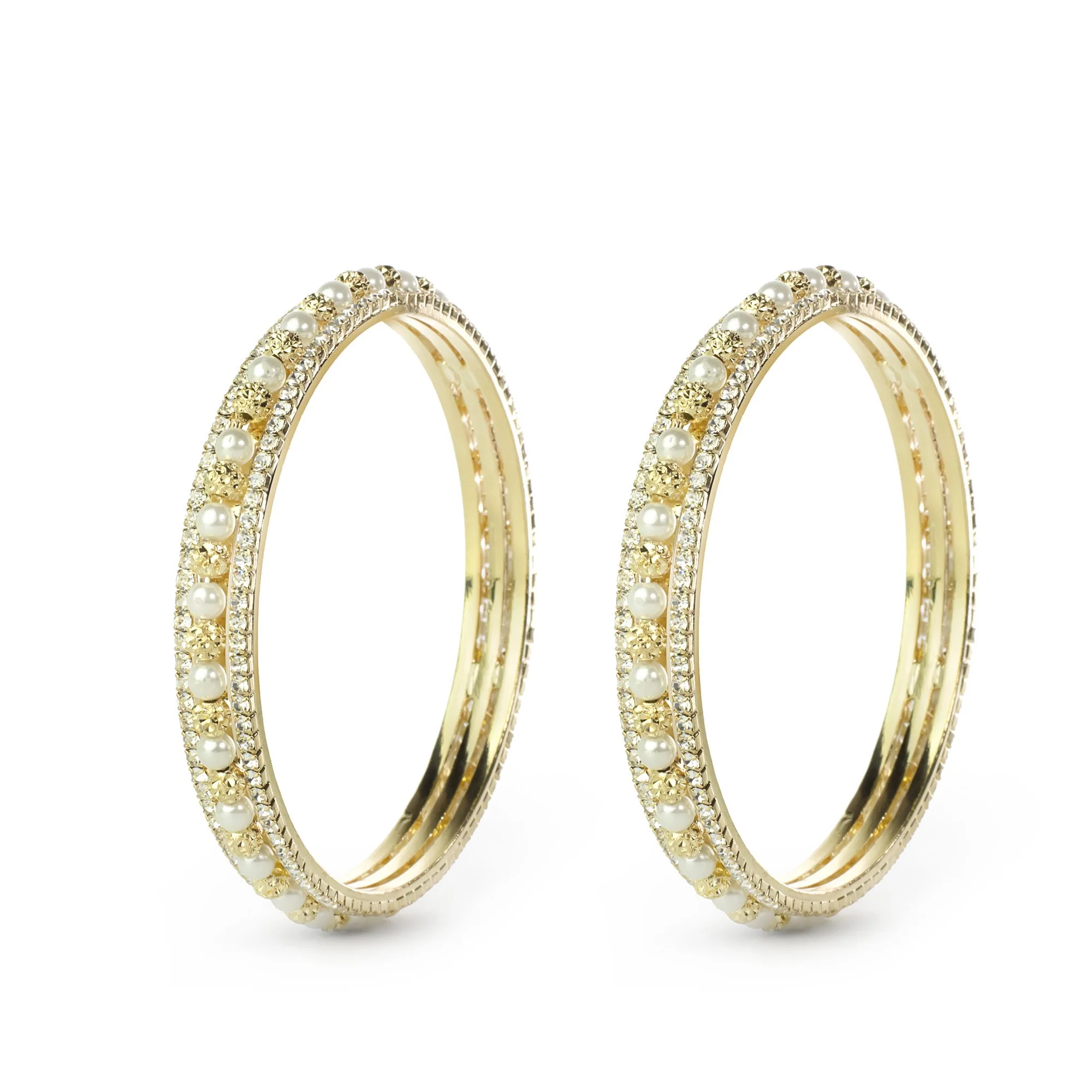 Set of 2 Pearl Bracelets with Antique Golden Beads and Stonework. - Image 2