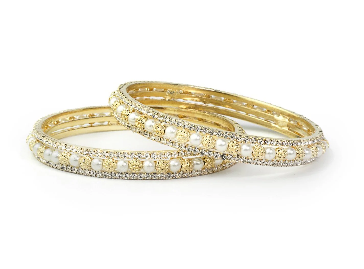 Set of 2 Pearl Bracelets with Antique Golden Beads and Stonework. - Image 3