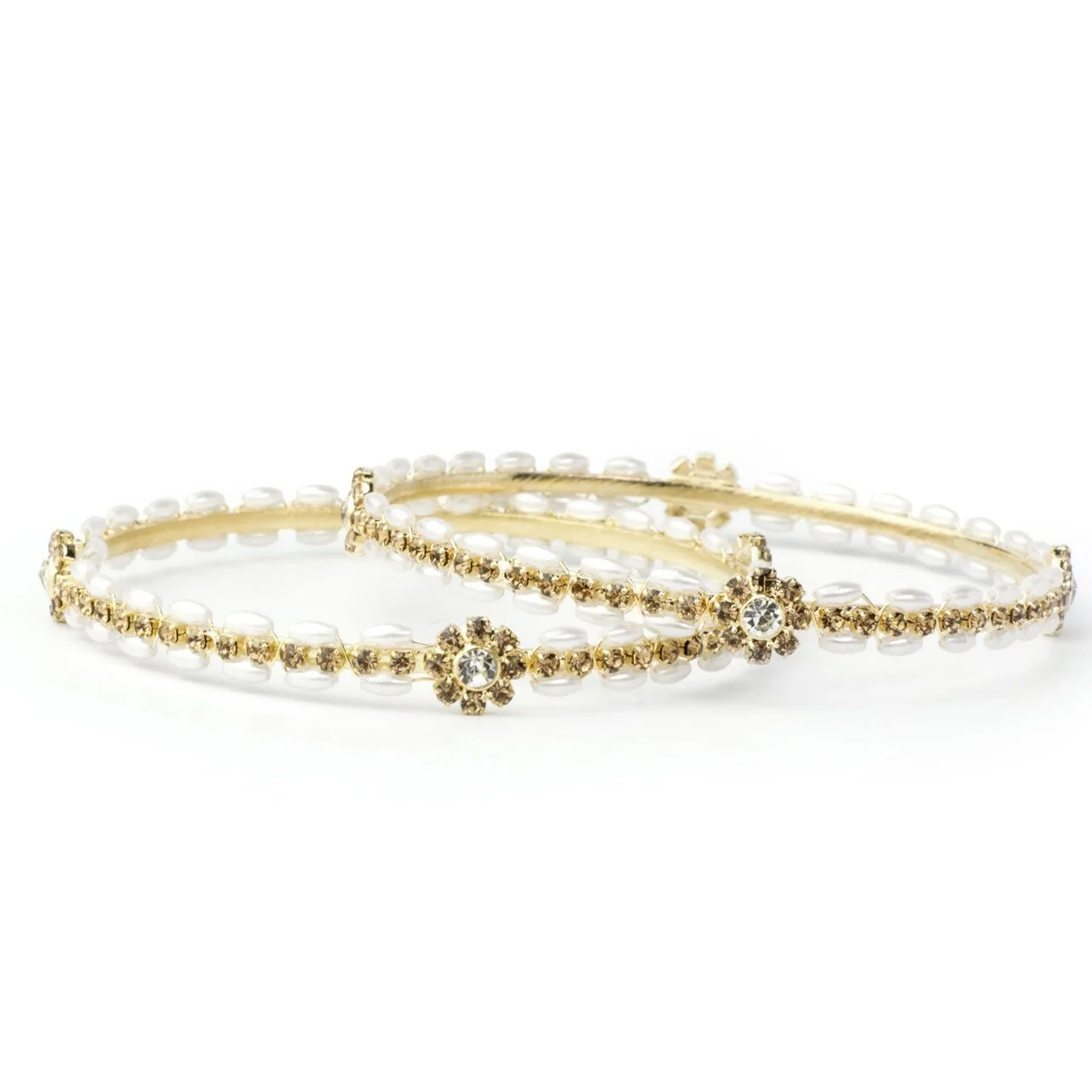 Set of 2 Pearl Bracelets with golden flower for Everyday Wear - Image 2