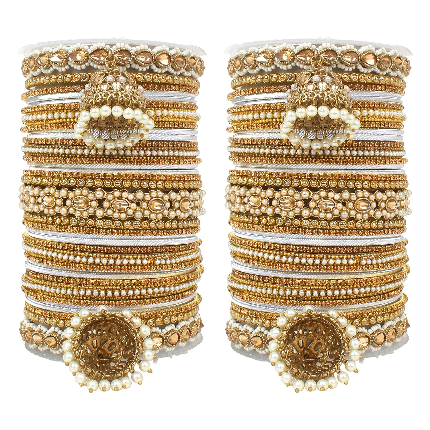 Set of 2 Rich Texture bangle set with Jhumki Borders by Leshya - Image 12