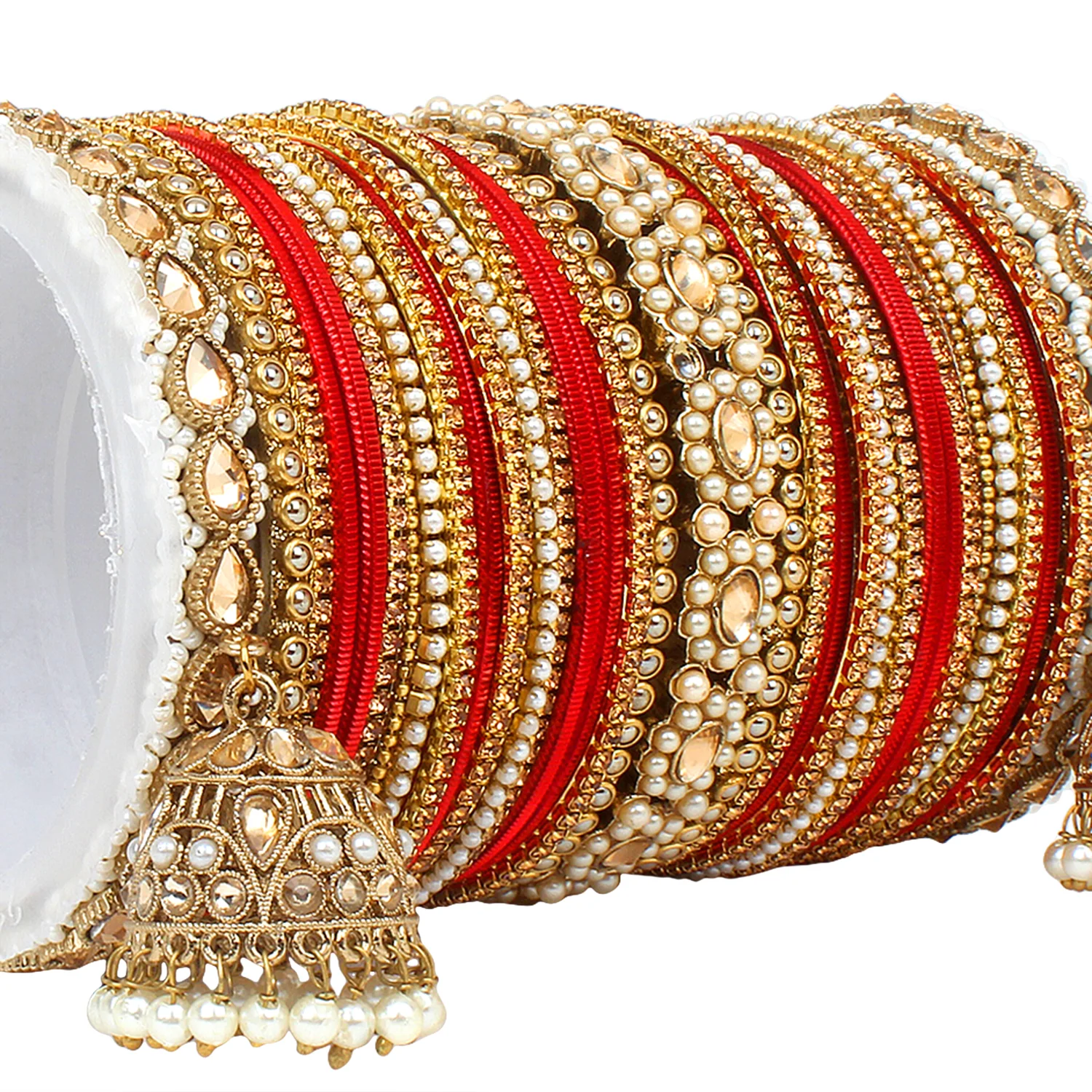 Set of 2 Rich Texture bangle set with Jhumki Borders by Leshya - Image 11