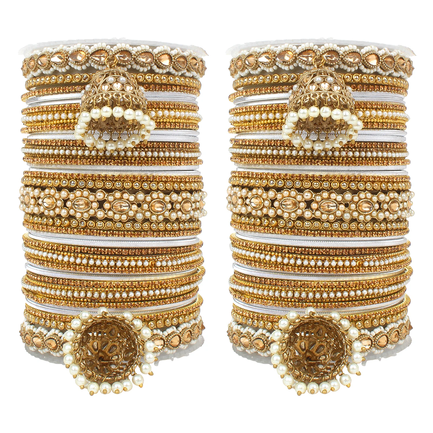 Set of 2 Rich Texture bangle set with Jhumki Borders by Leshya - Image 12