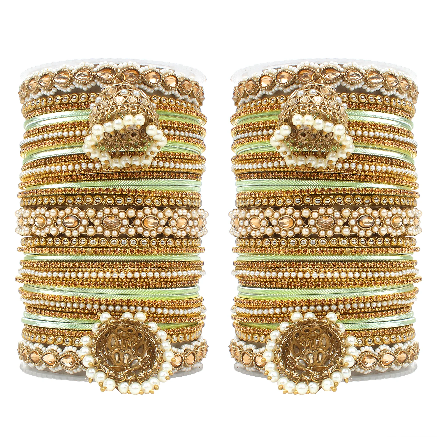 Set of 2 Rich Texture bangle set with Jhumki Borders by Leshya - Image 14