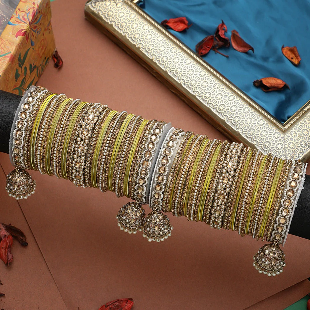 Set of 2 Rich Texture bangle set with Jhumki Borders by Leshya - Image 3