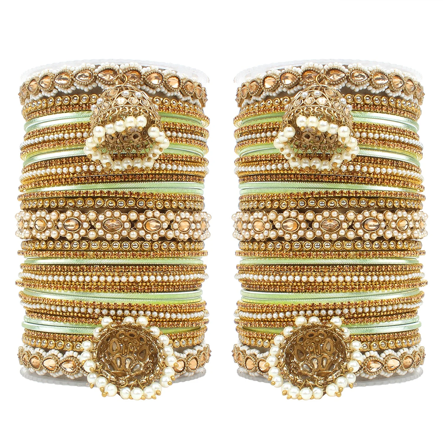 Set of 2 Rich Texture bangle set with Jhumki Borders by Leshya - Image 14
