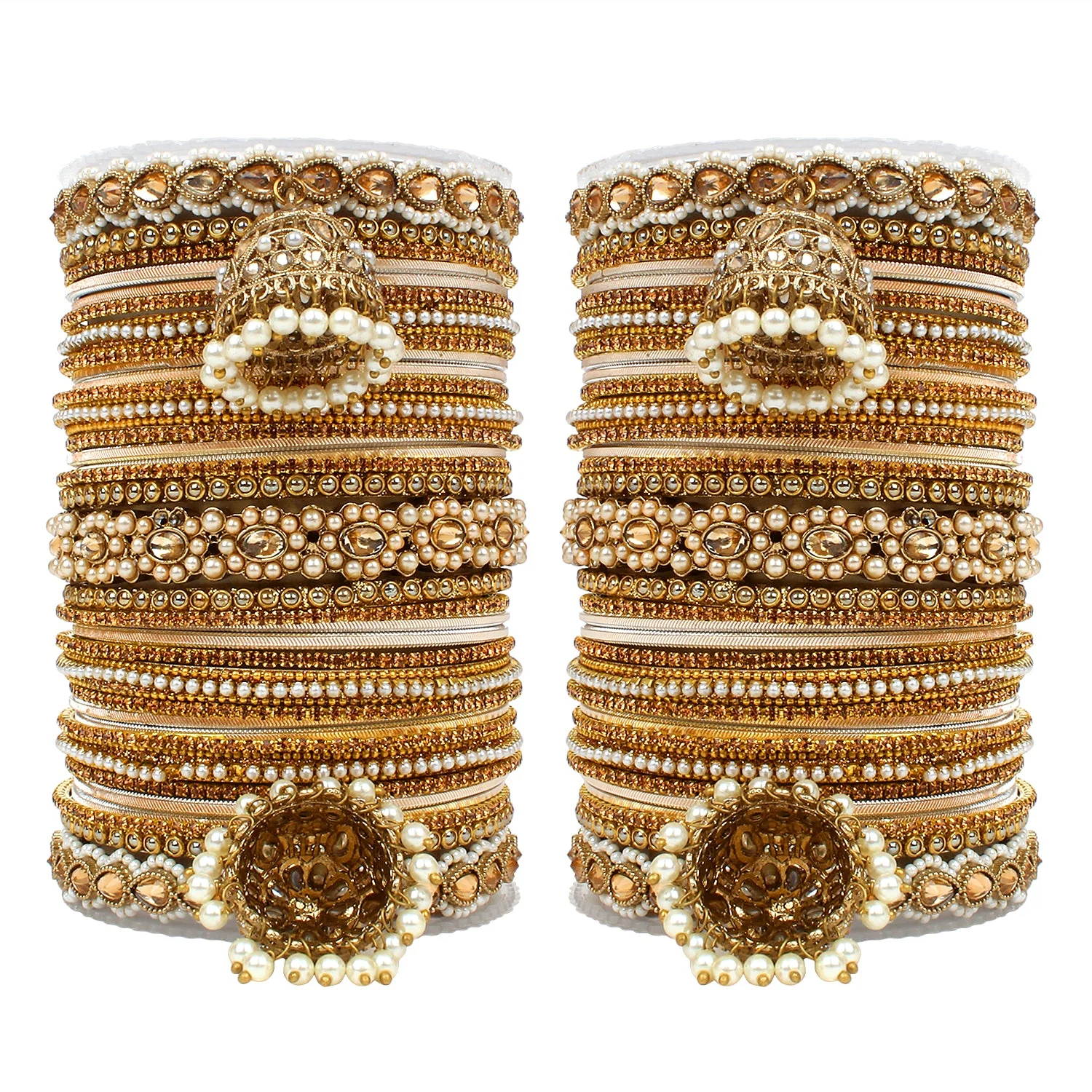 Set of 2 Rich Texture bangle set with Jhumki Borders by Leshya - Image 4