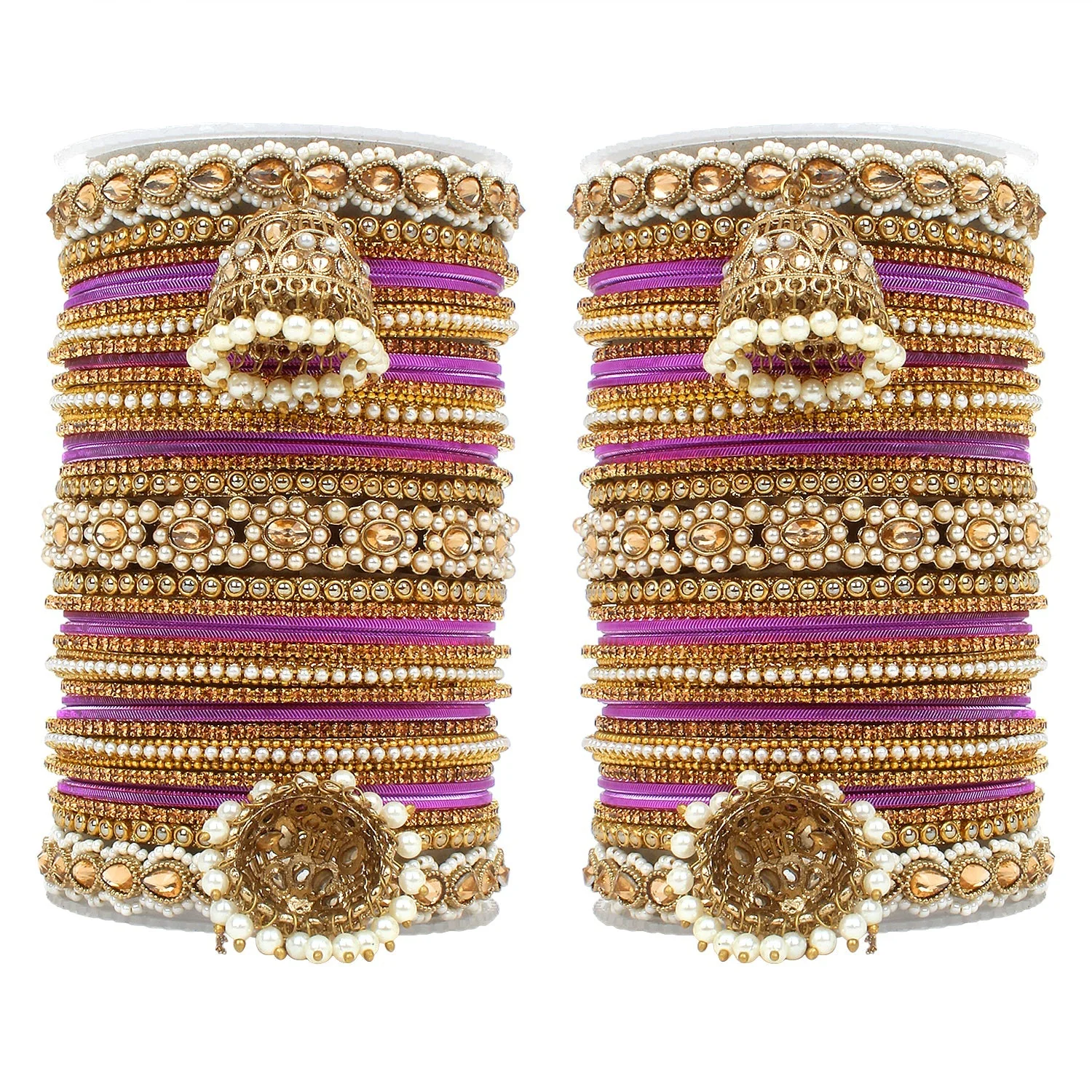 Set of 2 Rich Texture bangle set with Jhumki Borders by Leshya - Image 10