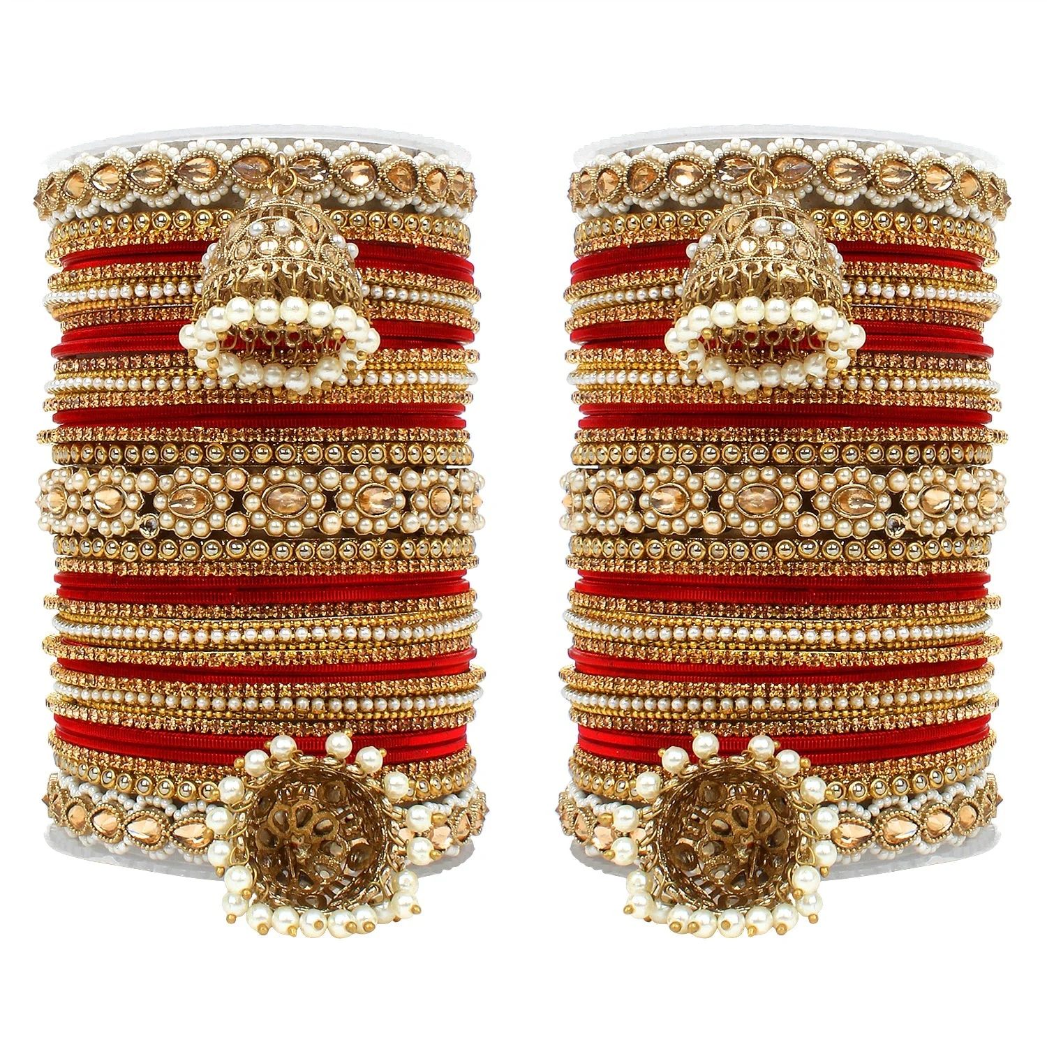 Set of 2 Rich Texture bangle set with Jhumki Borders by Leshya - Image 12