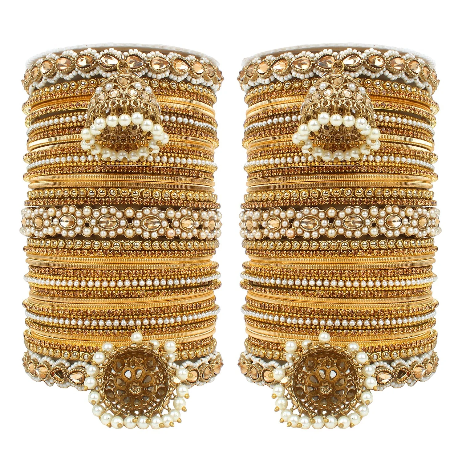 Set of 2 Rich Texture bangle set with Jhumki Borders by Leshya - Image 3