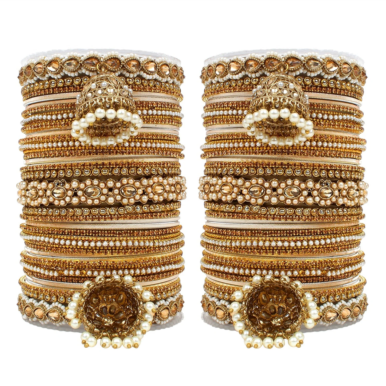 Set of 2 Rich Texture bangle set with Jhumki Borders by Leshya - Image 6