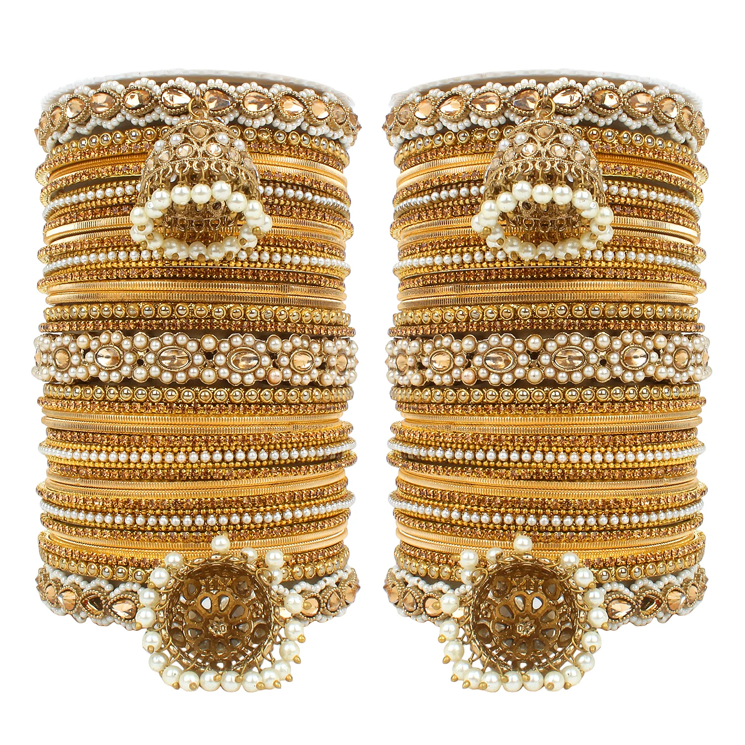Set of 2 Rich Texture bangle set with Jhumki Borders by Leshya - Image 4