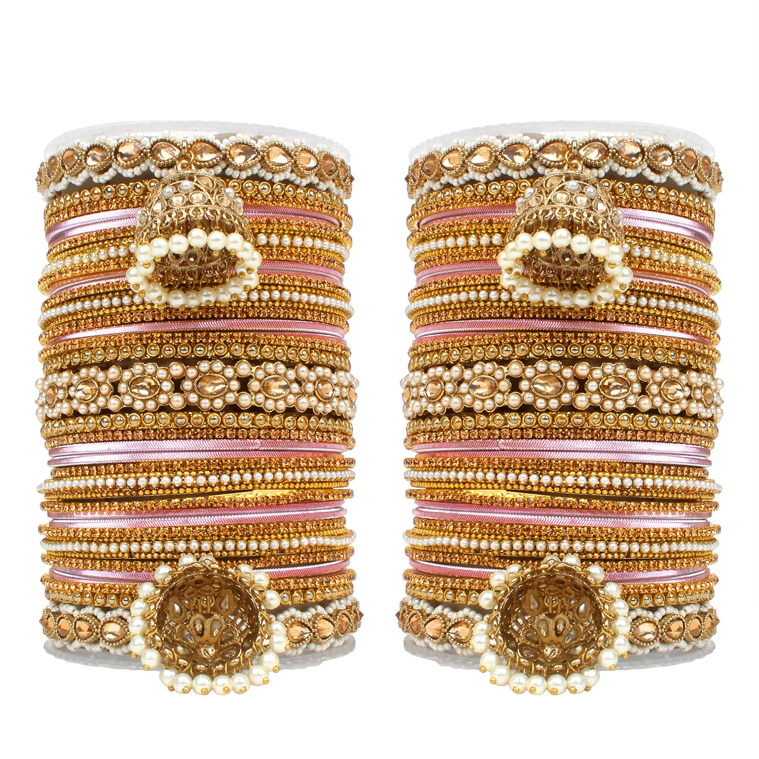 Set of 2 Rich Texture bangle set with Jhumki Borders by Leshya - Image 6