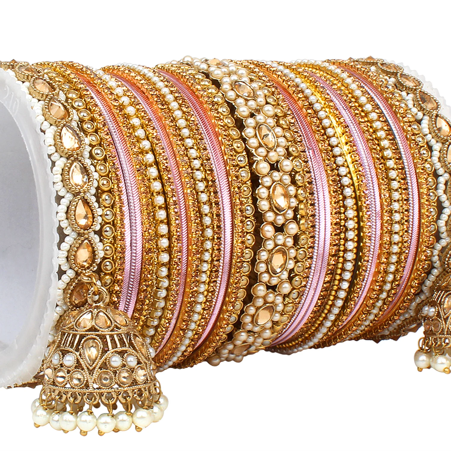 Set of 2 Rich Texture bangle set with Jhumki Borders by Leshya - Image 7