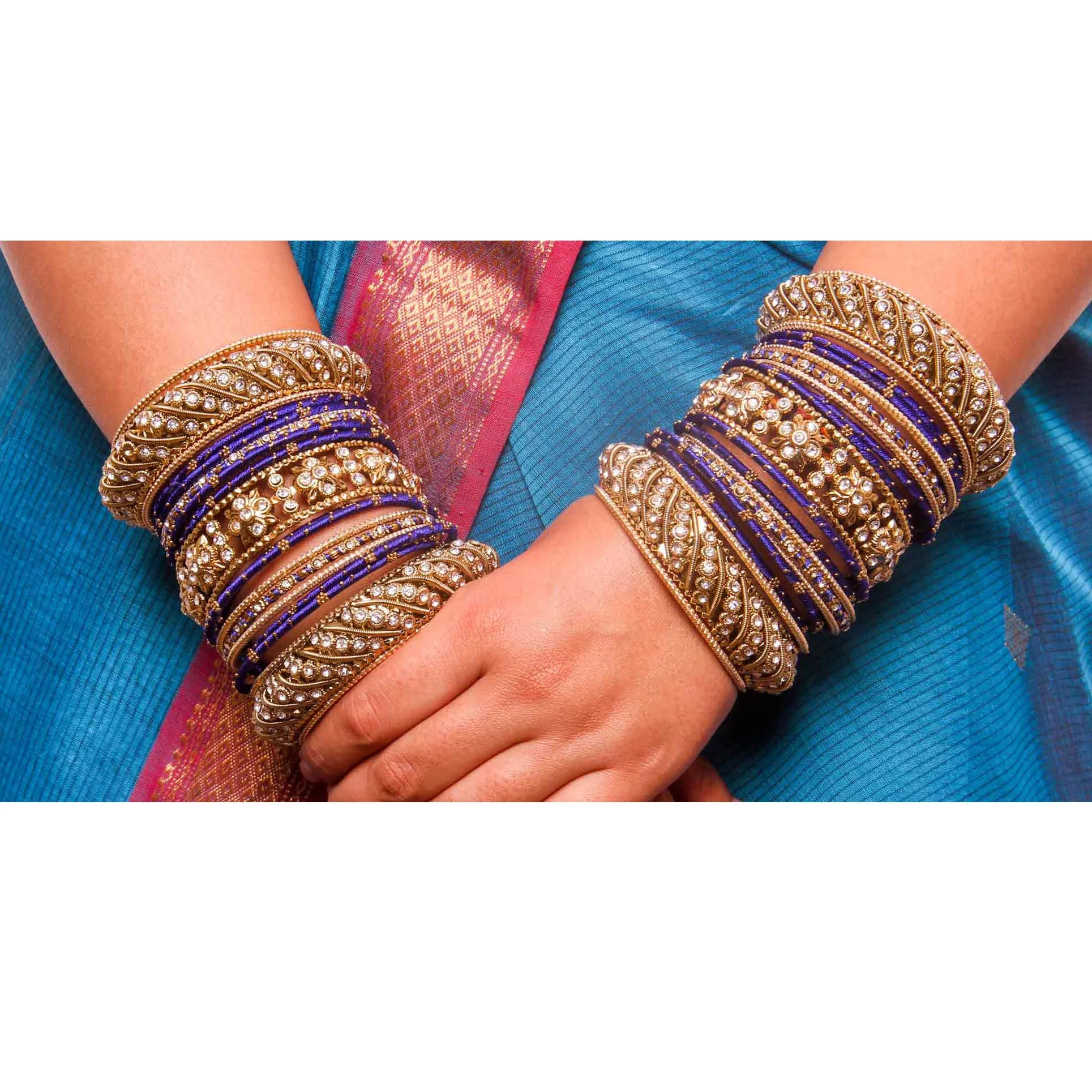 Set of 2 Traditional Colored Silk Thread Bangle Set - Image 11