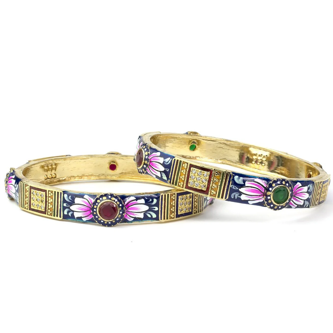 Set of 2 Traditional Hand-painted Meenakari Bracelets with Ruby-like stone for Daily Use - Image 4