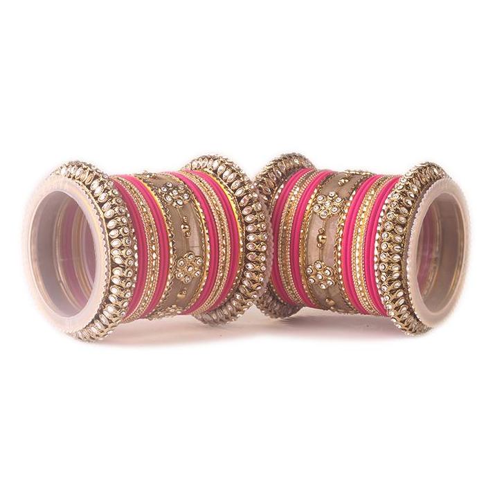 Set of 2 Traditional Matte Finish Kundan Bangle Set - Image 12