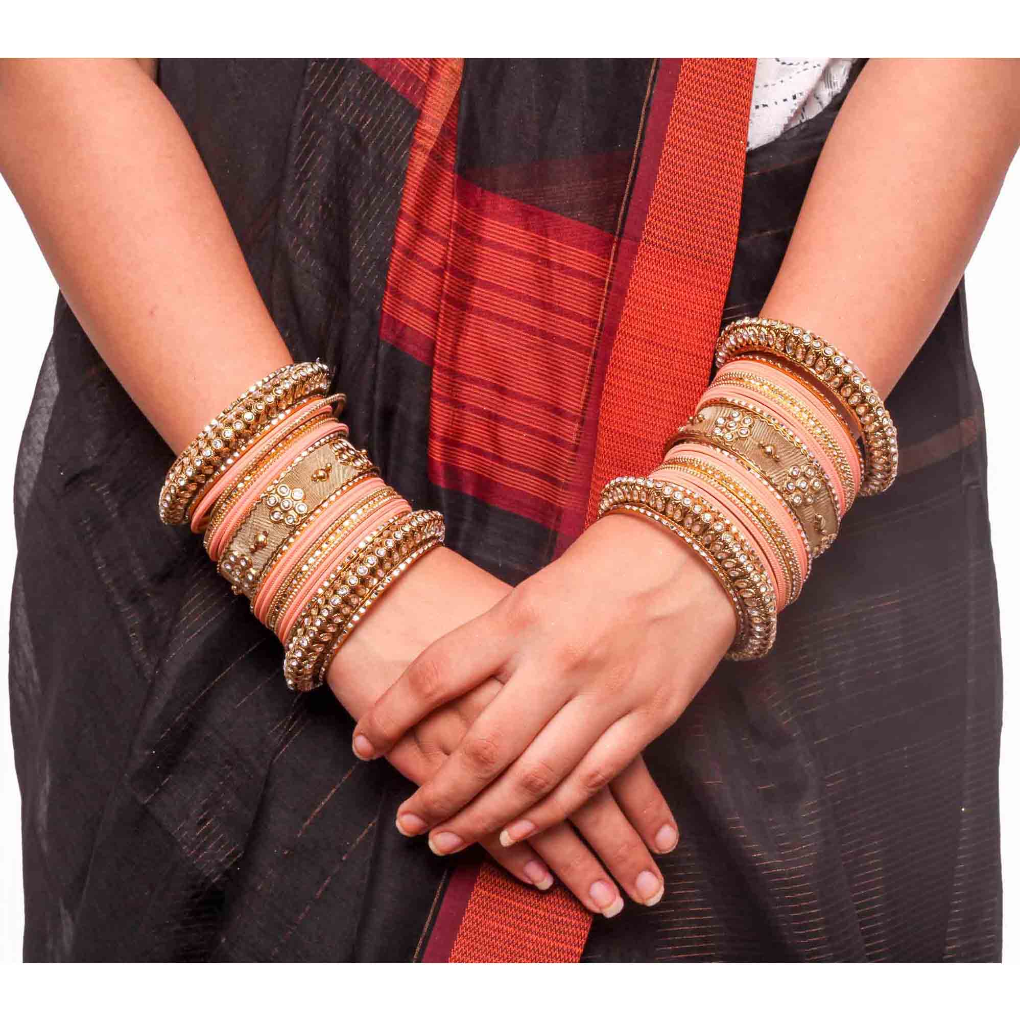Set of 2 Traditional Matte Finish Kundan Bangle Set - Image 7