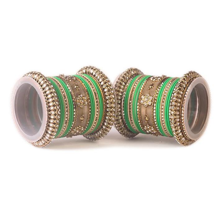 Set of 2 Traditional Matte Finish Kundan Bangle Set - Image 4