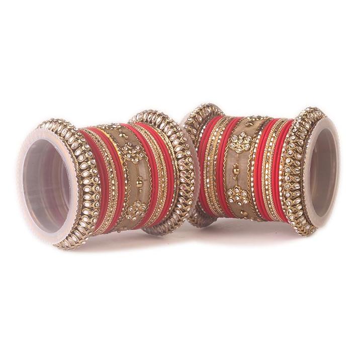 Set of 2 Traditional Matte Finish Kundan Bangle Set - Image 8