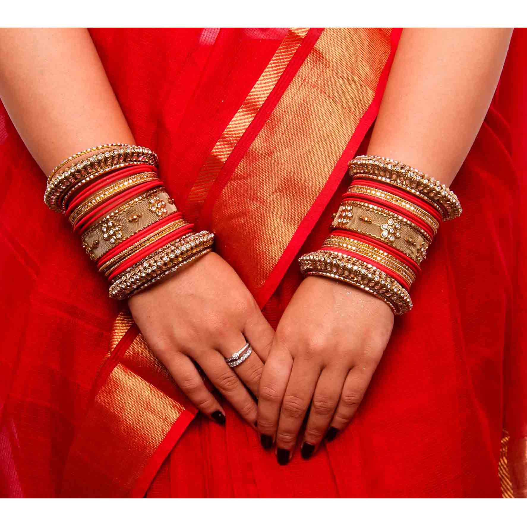 Set of 2 Traditional Matte Finish Kundan Bangle Set - Image 9