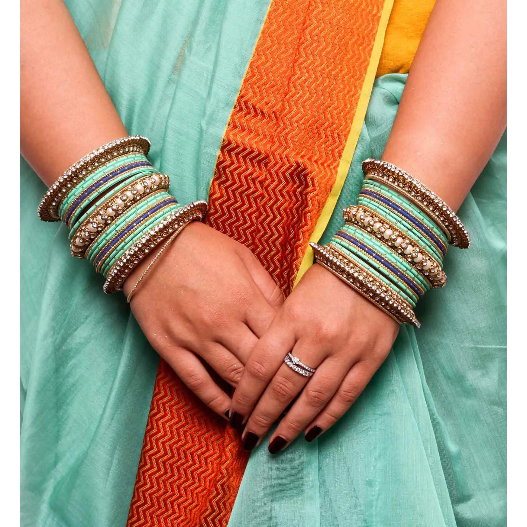 Set of 2 Traditional Multi-Colored Pearl Chakri Bangle Set - Image 10