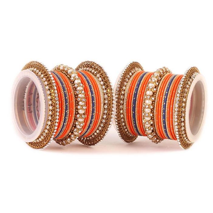 Set of 2 Traditional Multi-Colored Pearl Chakri Bangle Set - Image 4