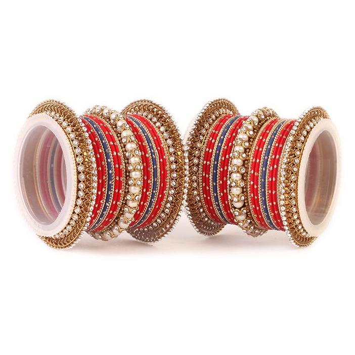 Set of 2 Traditional Multi-Colored Pearl Chakri Bangle Set - Image 7