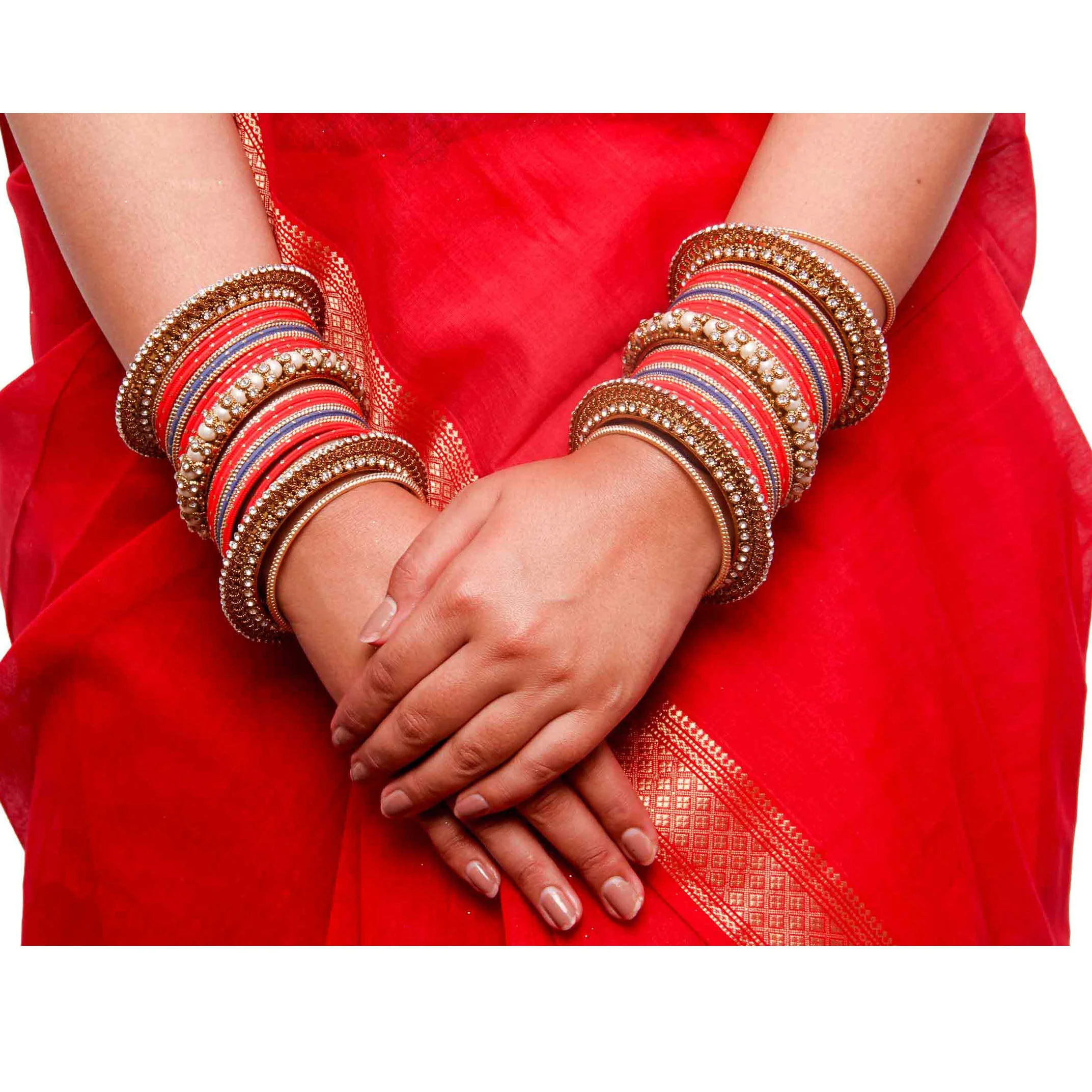Set of 2 Traditional Multi-Colored Pearl Chakri Bangle Set - Image 8