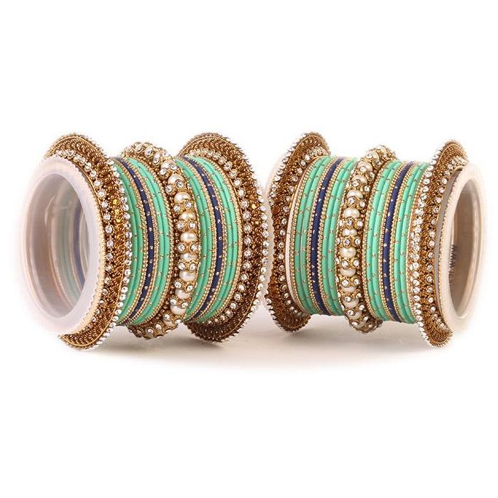 Set of 2 Traditional Multi-Colored Pearl Chakri Bangle Set - Image 9