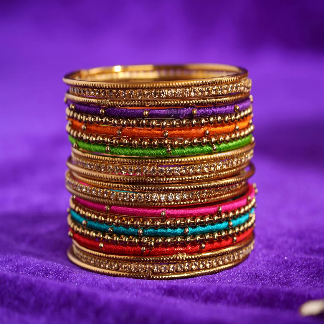 Set of 22 Multi Coloured Silk Thread Bangle set for both hands by Leshya - Image 2