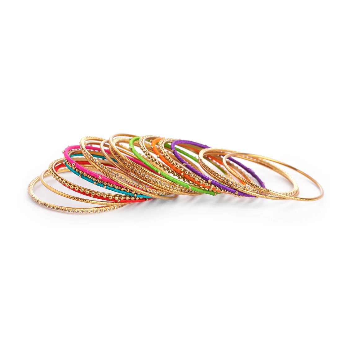 Set of 22 Multi Coloured Silk Thread Bangle set for both hands by Leshya - Image 3