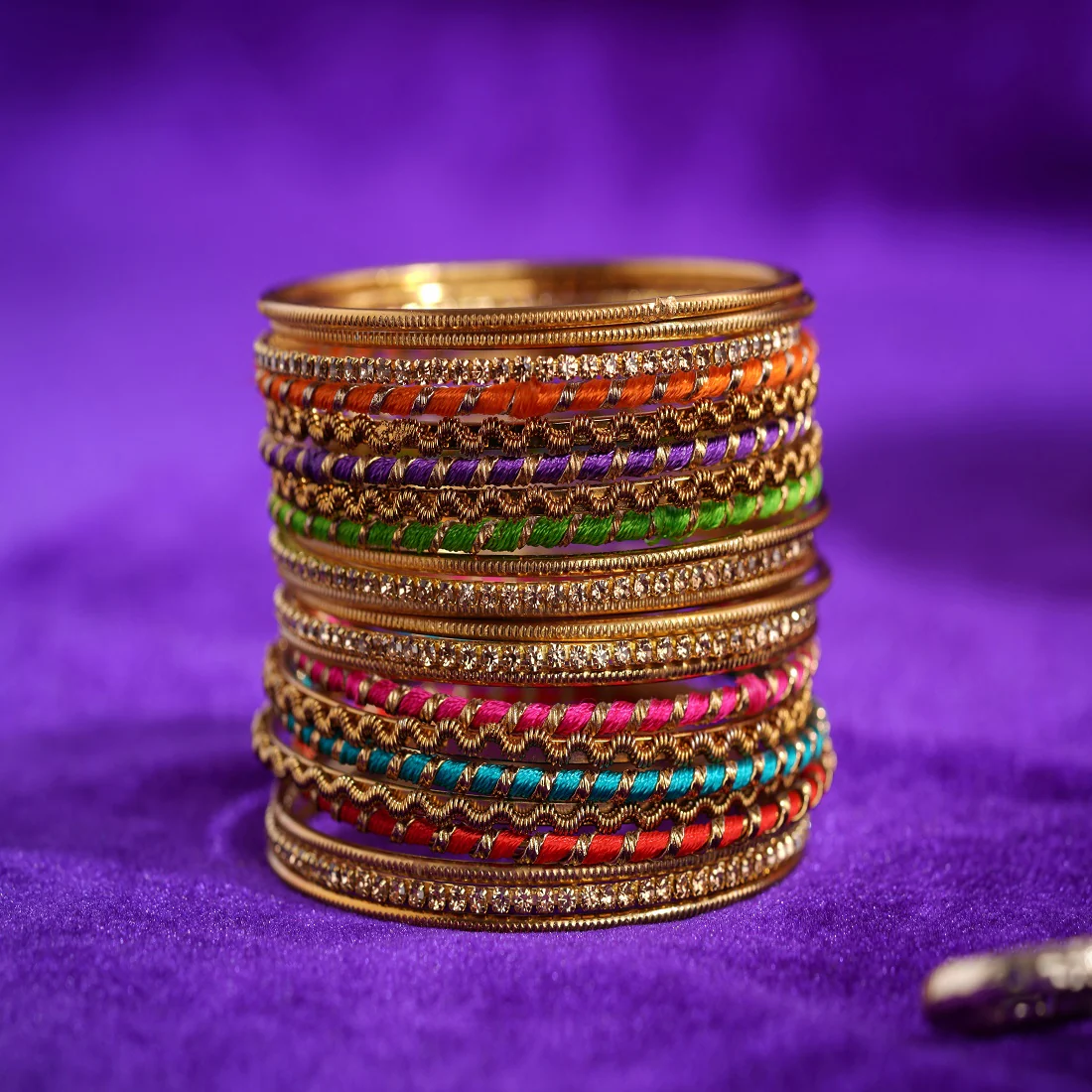 Set of 22 Multi Coloured Silk Thread Bangle set for both hands by Leshya - Image 2