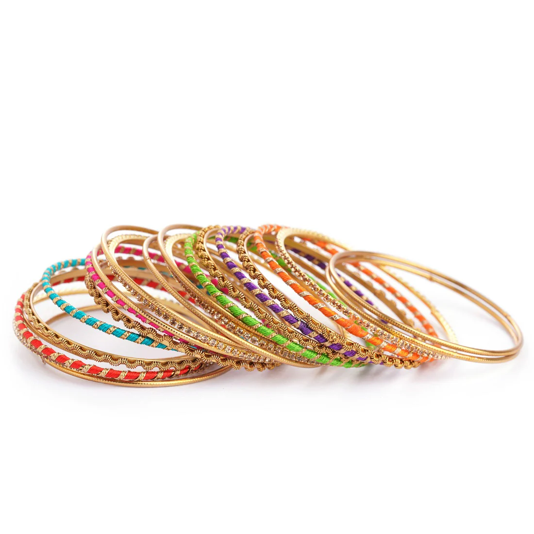Set of 22 Multi Coloured Silk Thread Bangle set for both hands by Leshya - Image 3