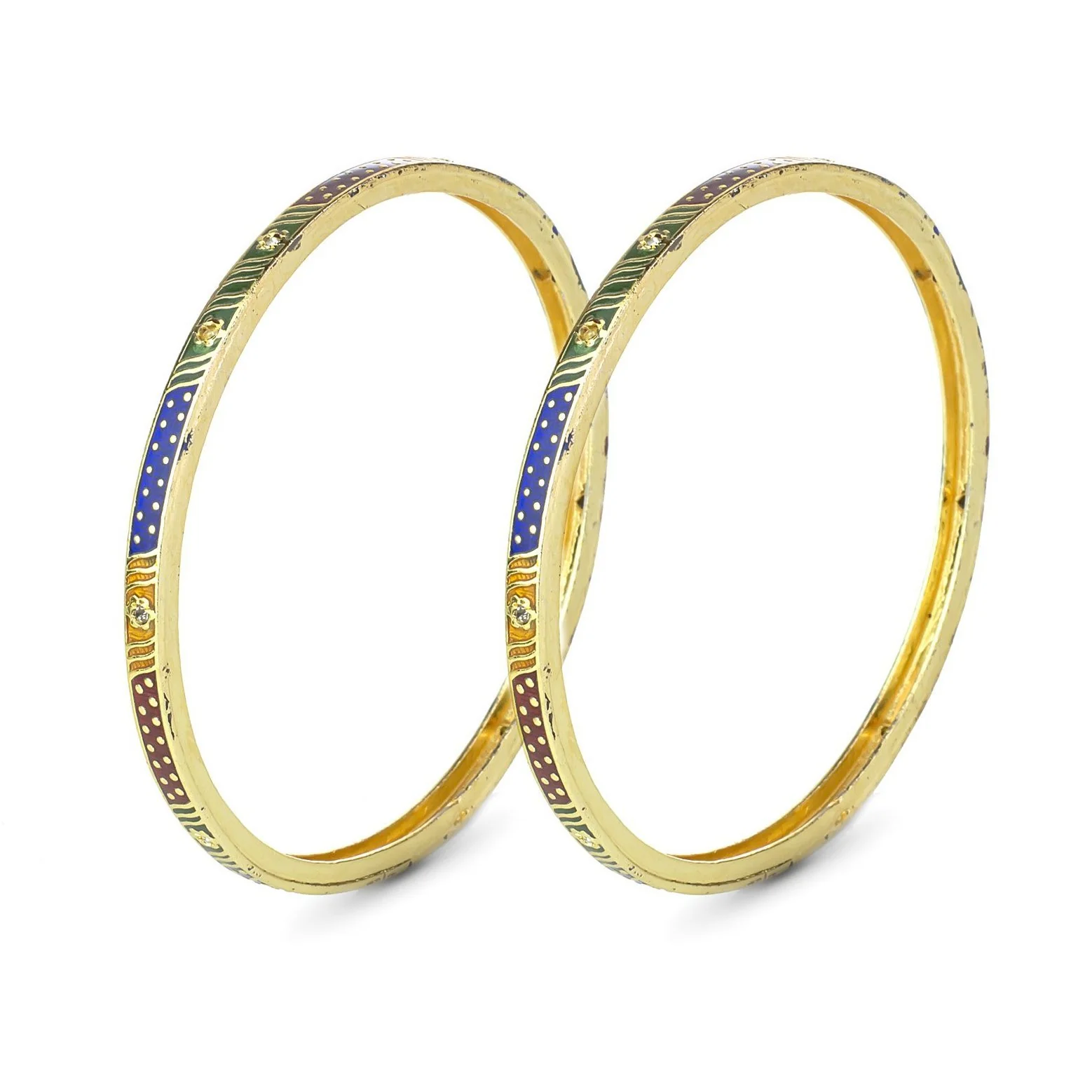 Set of 4 Daily Use Meenakari Bracelets with Running Golden Dotted Patterns - Image 2
