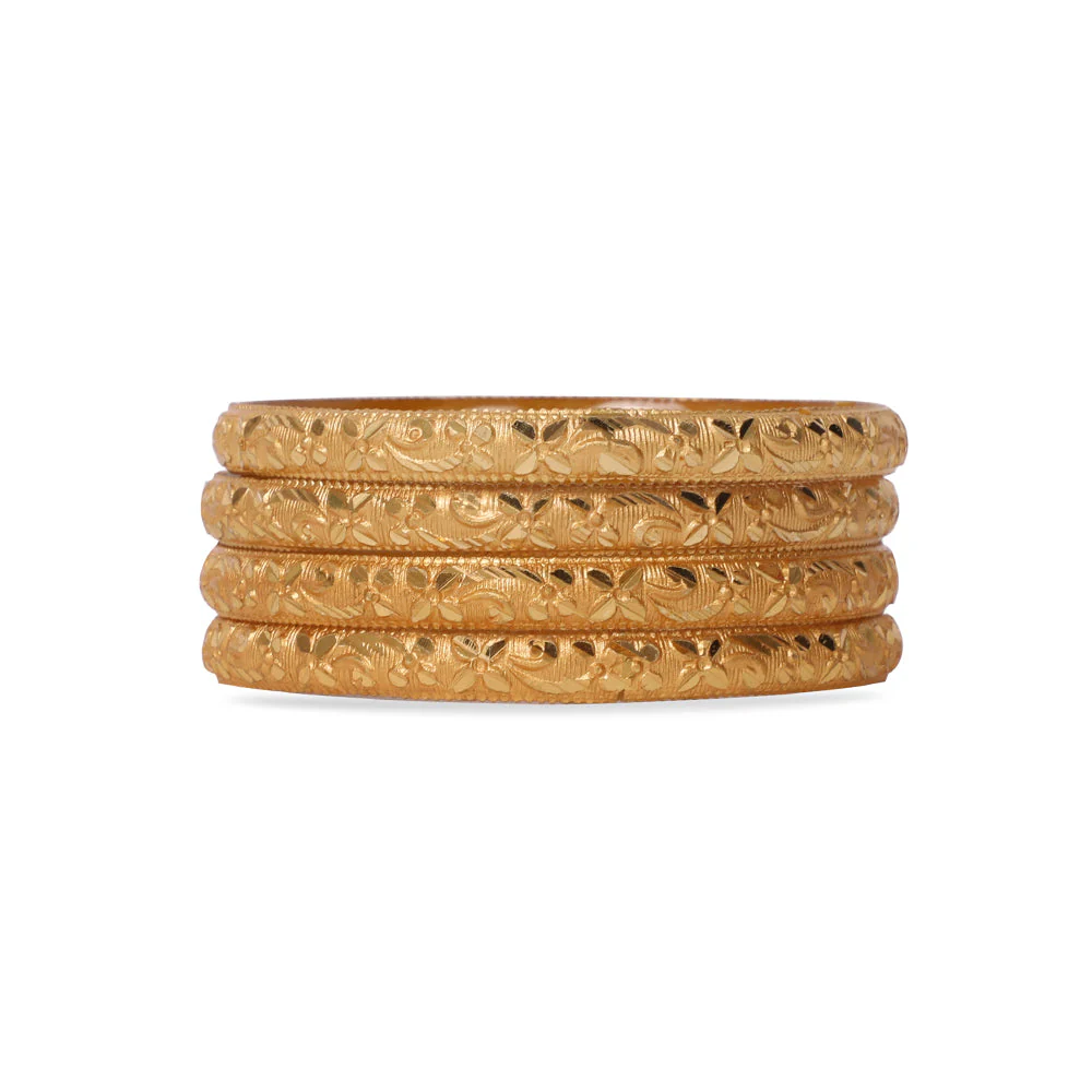 Set Of 4 Gold Dyed Bracelets With Delicate Flower Patterns (Plus Size) - Image 2