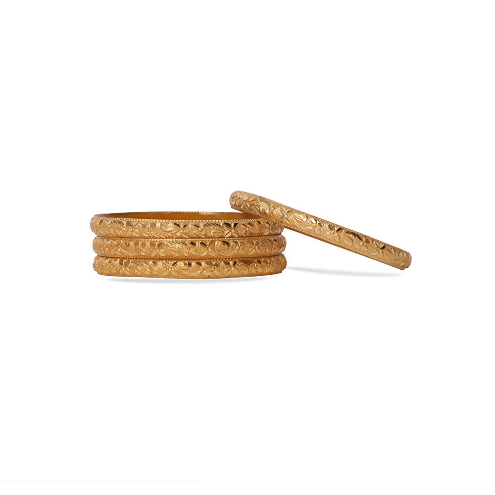 Set Of 4 Gold Dyed Bracelets With Delicate Flower Patterns (Plus Size) - Image 3