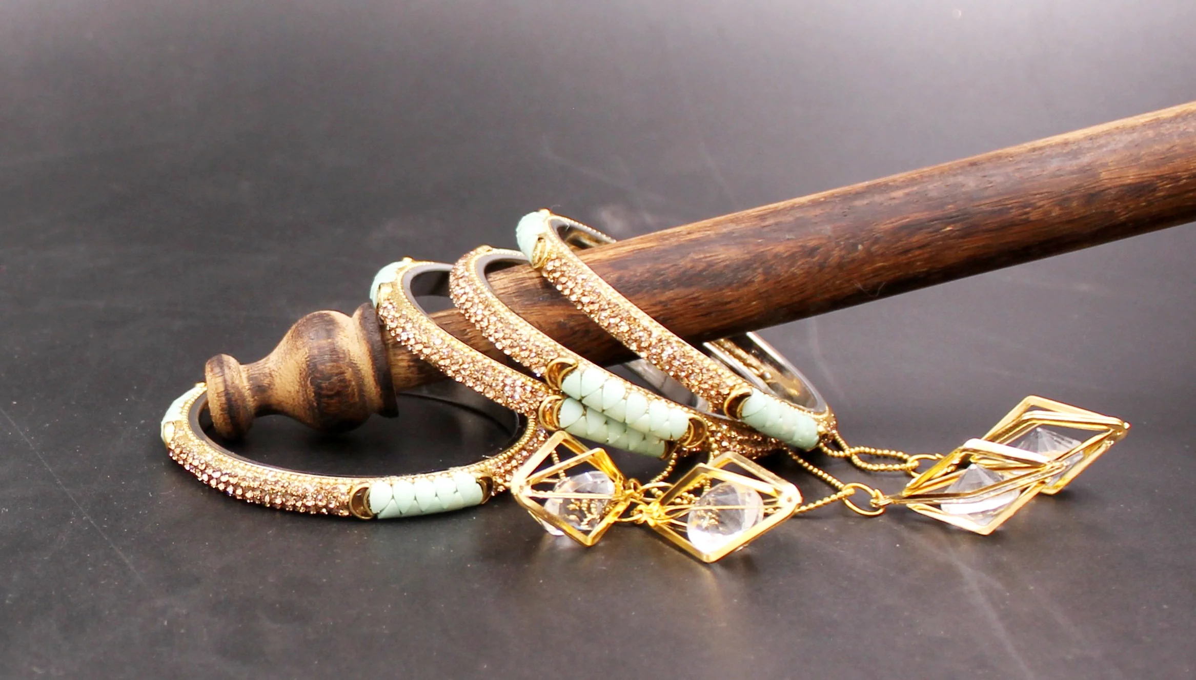 Set of 4 Lac with Golden stone Dangler Bangles by Leshya - Image 2