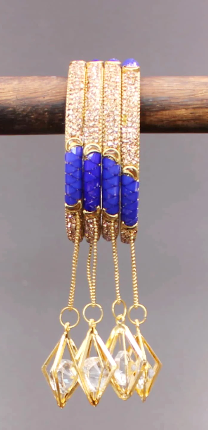 Set of 4 Lac with Golden stone Dangler Bangles by Leshya - Image 4