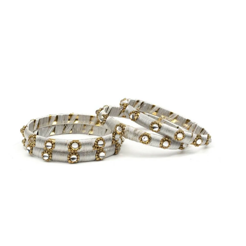 Set of 4 Silk Thread Bracelets with Kundan Style Stone - Image 10