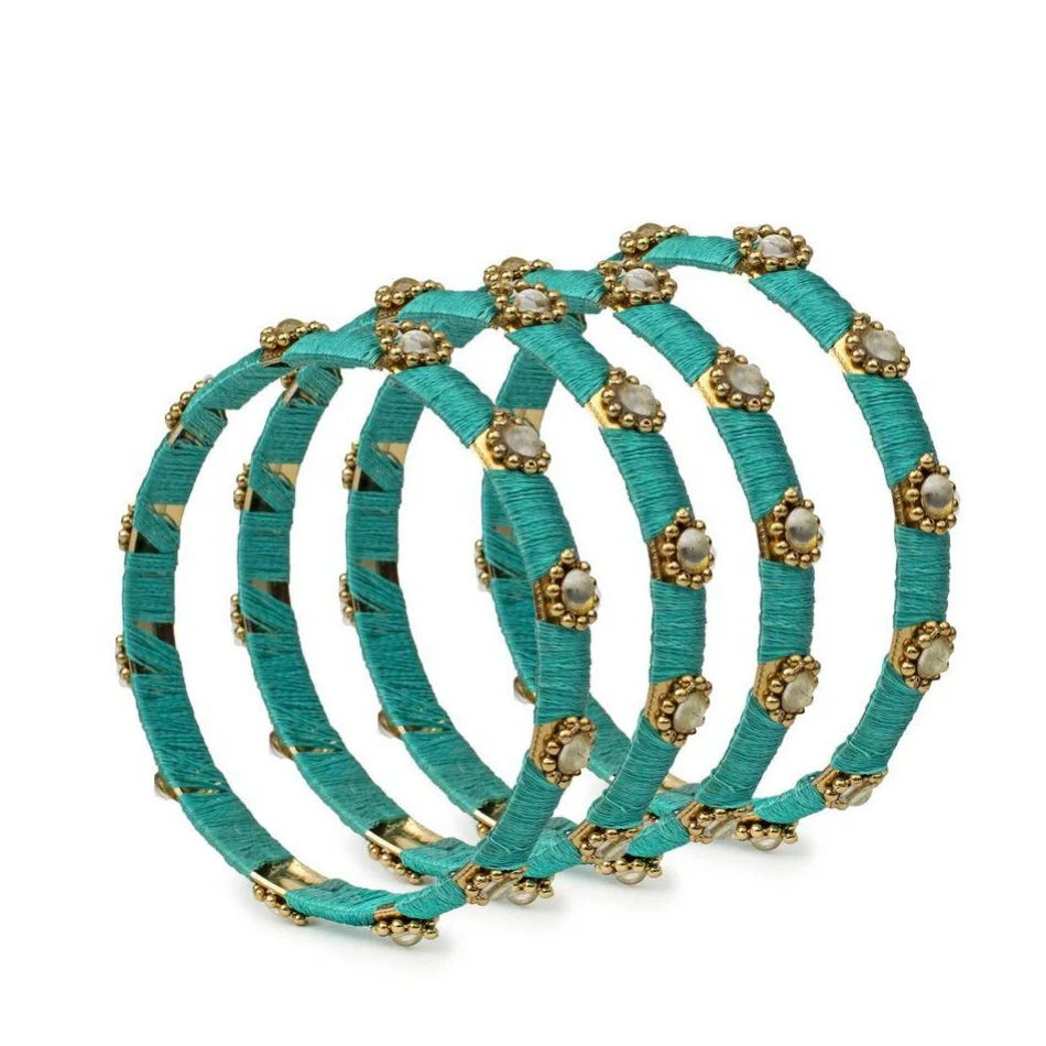Set of 4 Silk Thread Bracelets with Kundan Style Stone - Image 11