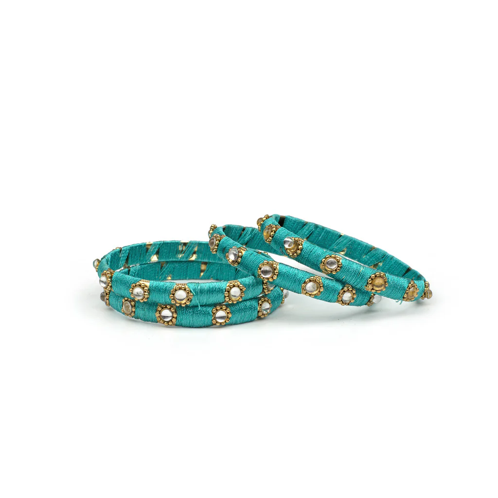 Set of 4 Silk Thread Bracelets with Kundan Style Stone - Image 12