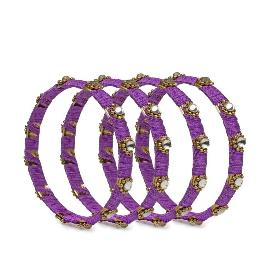 Set of 4 Silk Thread Bracelets with Kundan Style Stone - Image 19