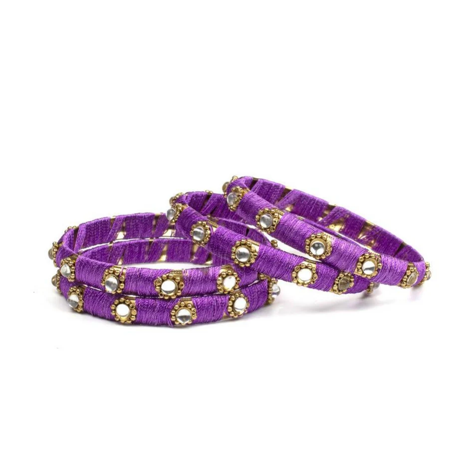 Set of 4 Silk Thread Bracelets with Kundan Style Stone - Image 20