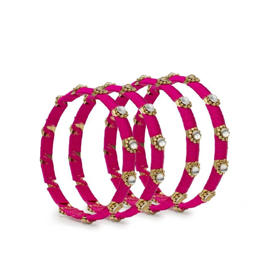 Set of 4 Silk Thread Bracelets with Kundan Style Stone - Image 3