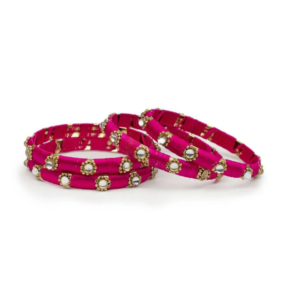 Set of 4 Silk Thread Bracelets with Kundan Style Stone - Image 4